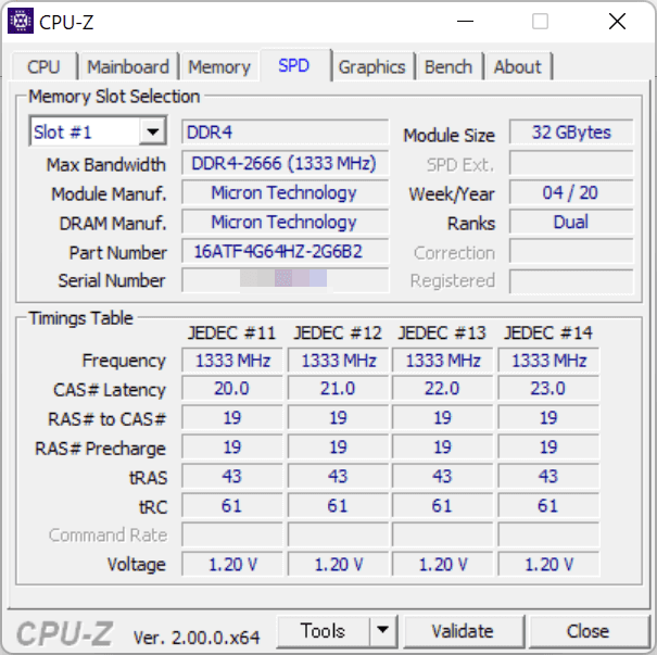 CPU-Zでメモリ確認
