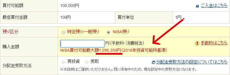 NISAの買い付け可能最大額の表示