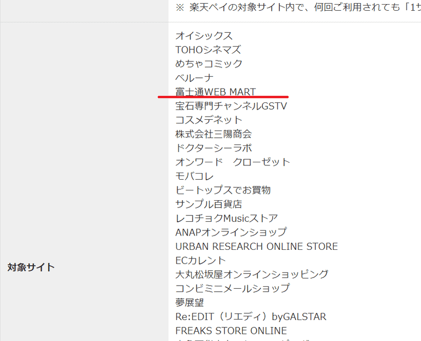 楽天ペイの楽天スーパーセール連動キャンペーンの対象サイト