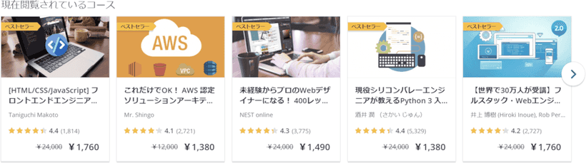 Udemyの講座選択画面