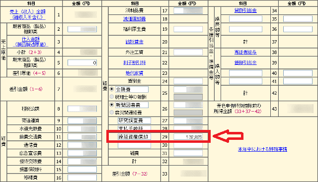 貸借対照表の入力ページ